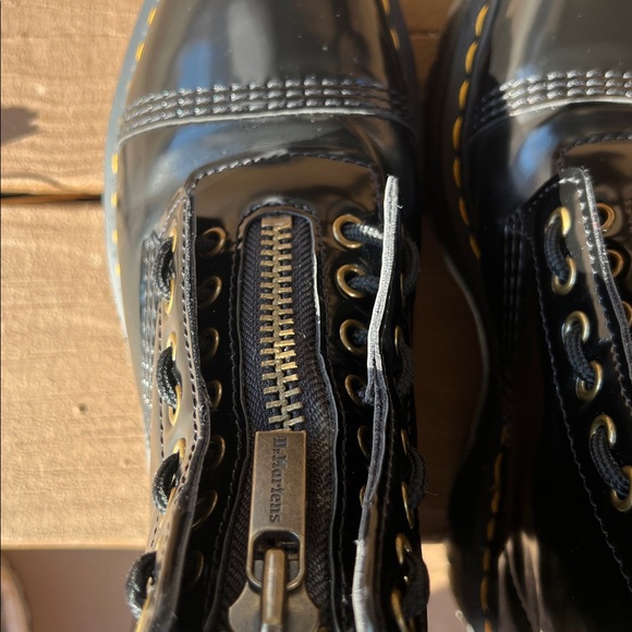 Dr. Martens Black Vegan Sinclair Zip Platform Boots with Yellow Stitching - Picture 4 of 7